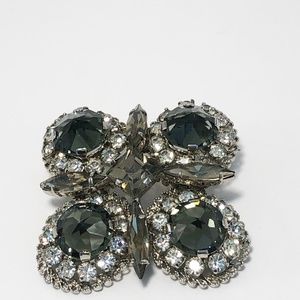 Lovely Austrian Crystal Brooch with Bluish Green Faceted Crystals